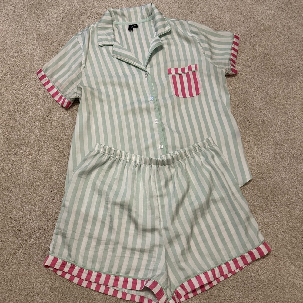 Kensie Green and Pink Striped Women’s Pajama Set - Picture 2 of 9